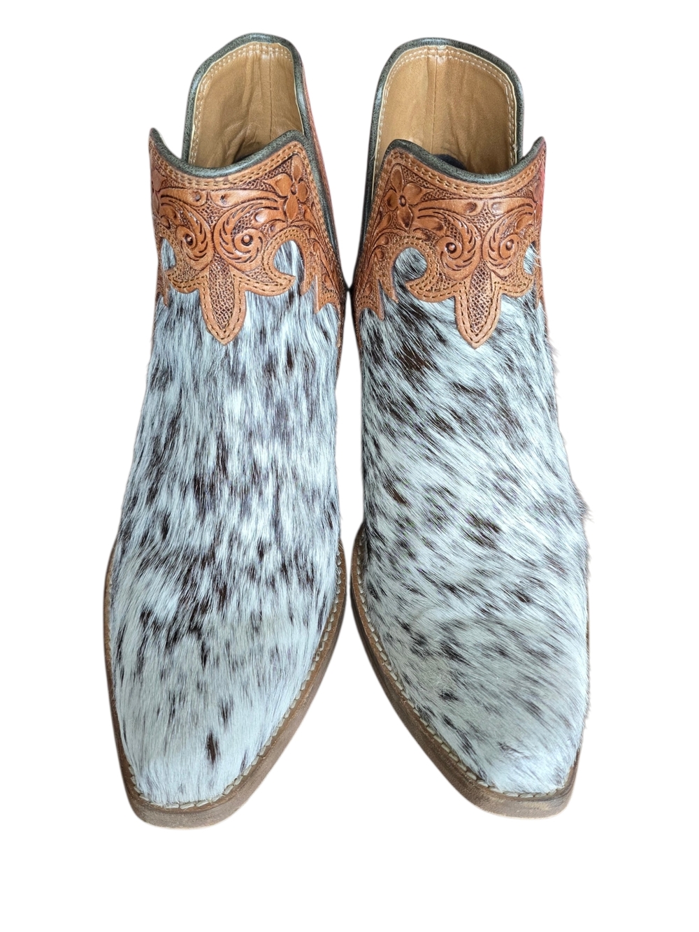 Myra Bag Two-Tone Haircalf Western Ankle Boots - Brown/White - Picture 2 of 8